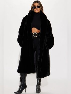 NWT Black Faux Fur Long Coat - Women's Luxury Outerwear 3X